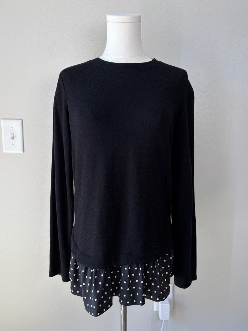 Kate Spade Black Polka Dot Hem Layered Sweater